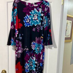 Calvin Klein Black Floral Long Sleeve Dress